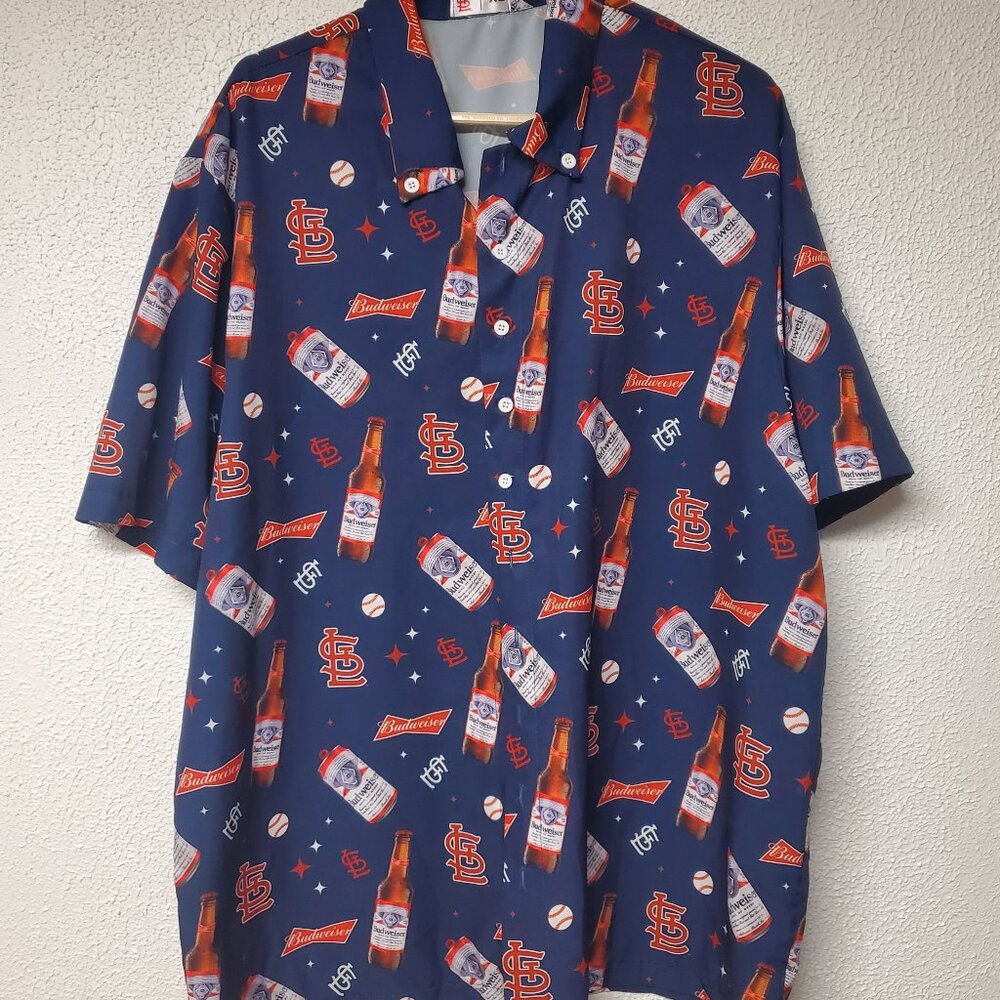Mens Button Down Short Sleeve St. Louis Cardinal Budweiser Shirt Size XL